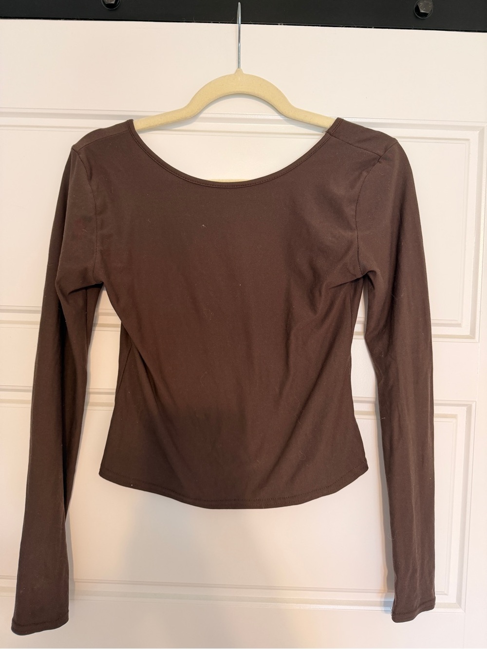 PrettyLittleThing Chocolate Brown Long Sleeve Scoop Neck Top